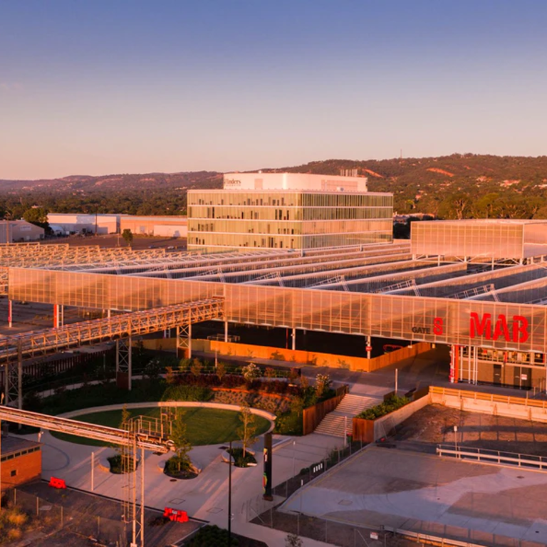 Bird's eye view of the Tonsley Innovation District at sunset